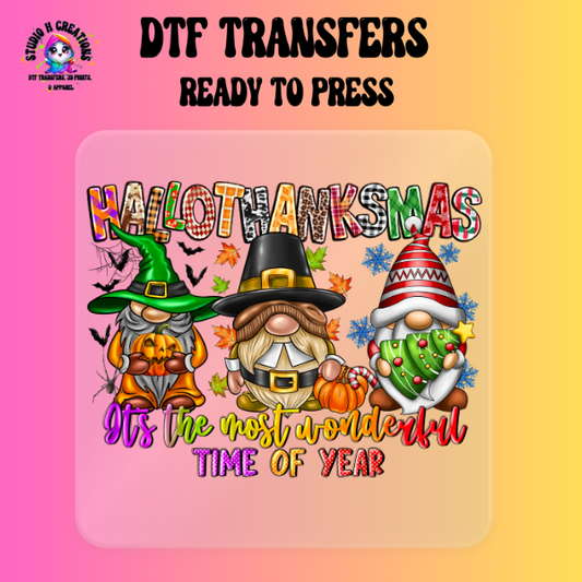 Gnome Hallothanksmas It's the most Wonderful DTF Transfer Ready to Press 131