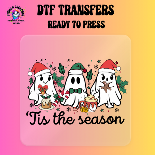 Cute Christmas Trio of Ghost Tis the Season DTF Transfer Ready to Press 151