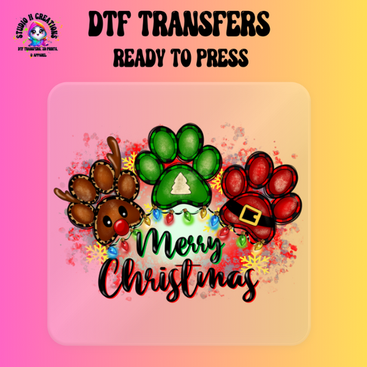 Paw Print Merry Christmas DTF Transfer Ready to Press 132