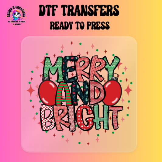 Merry and Bright DTF Transfer Ready to Press 136