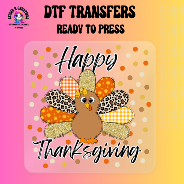 Cute Turkey with Polka Dots Happy Thanksgiving DTF Transfer 99