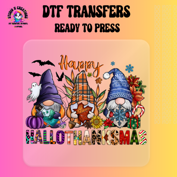 Gnomes HALLOTHANKSMAS Holiday DTF Transfer 101