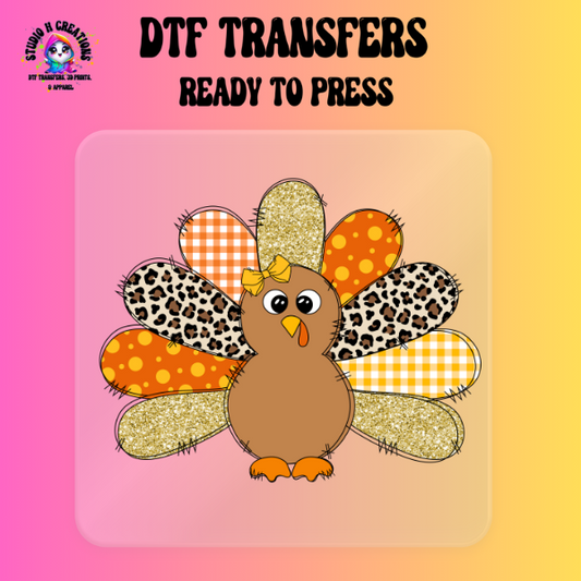 Cute Turkey Patch Work  DTF Transfer Ready to Press 122