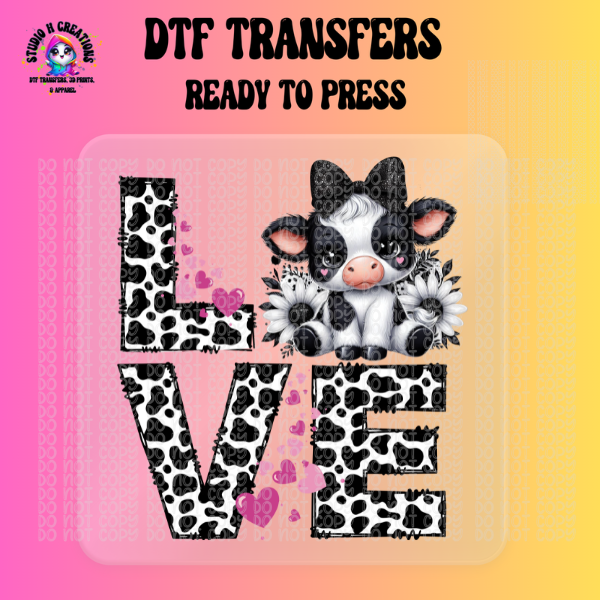 LOVE Blk & Wht Cute Cow DTF Transfer 77