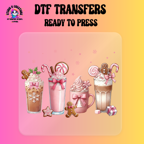 Gingerbread Pink Sweet Drinks  DTF Transfer Ready to Press 124