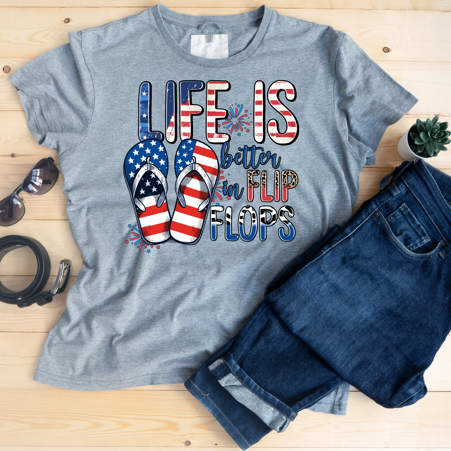 Life Is Better in Flip Flops Patriotic Transfer 61