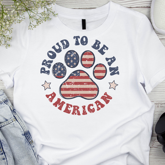 Proud to be American Paw Print Patriotic Transfer 64