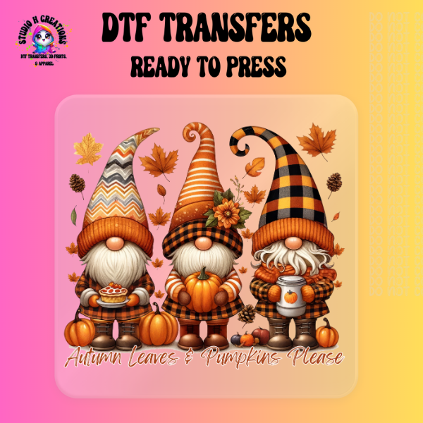 Gnomes Autumn Leaves & Pumpkin Please DTF Transfer 104