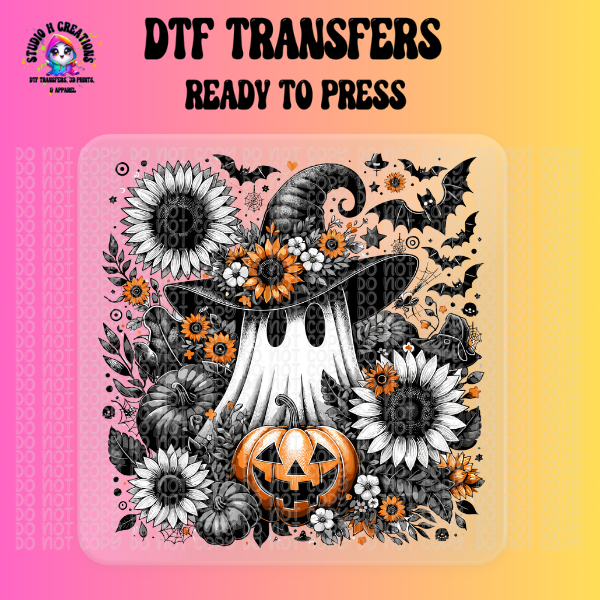 Cute Ghost Black and White Halloween Transfer 91