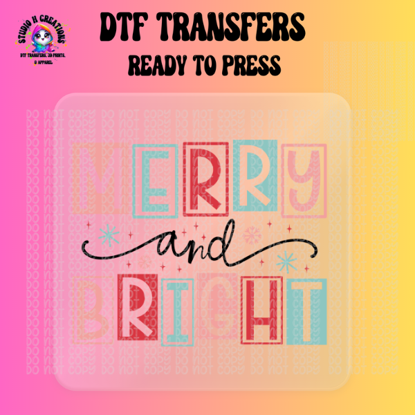 Merry & Bright Christmas DTF Transfer 83