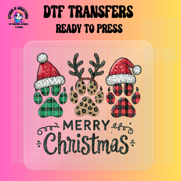 Merry Christmas Paw Print DTF Transfer 85