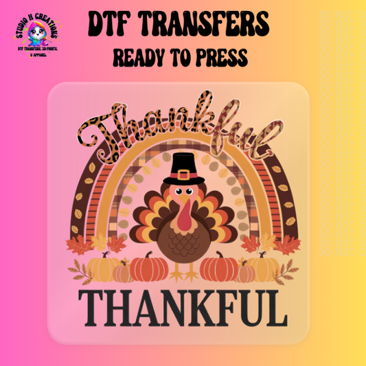 Thankful Leopard Print Rainbow Thanksgiving DTF Transfer 108