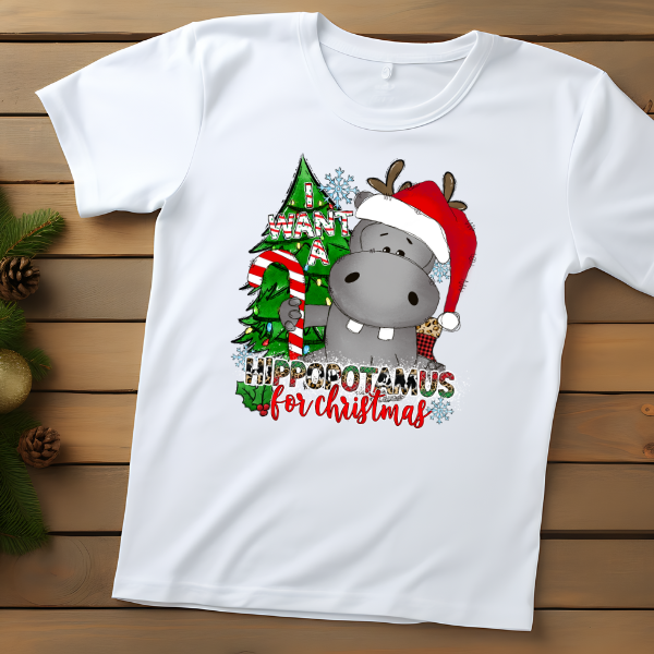 Hippopotamus for Christmas DTF Transfer Ready to Press 125